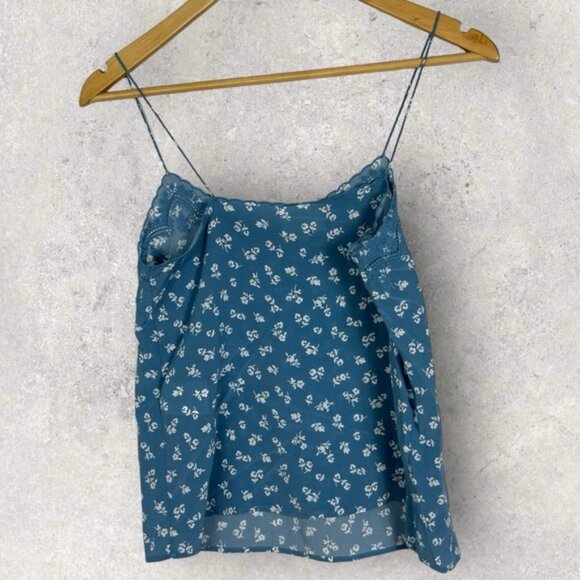 Sezane 100% Silk Palma Blue Floral Tank Top Camisole Boho Size 32 French US 0 - Picture 12 of 13